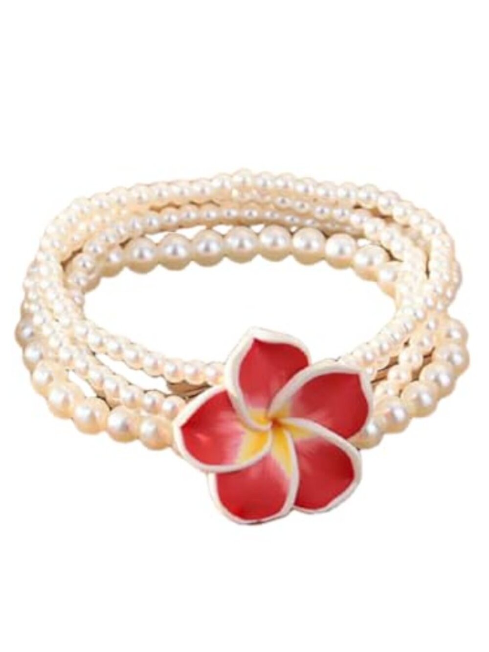 Hawaiian Plumeria Rubra Bracelets Bohemian Polymer Clay Beaded Stretch Bracelet